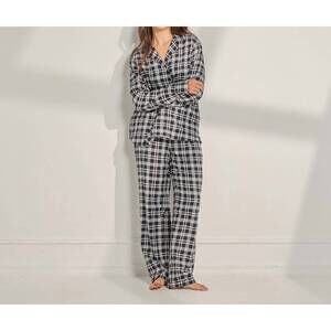 NEW THE SLEEP CODE brushed flannel plaid long pajama set in black white plaid